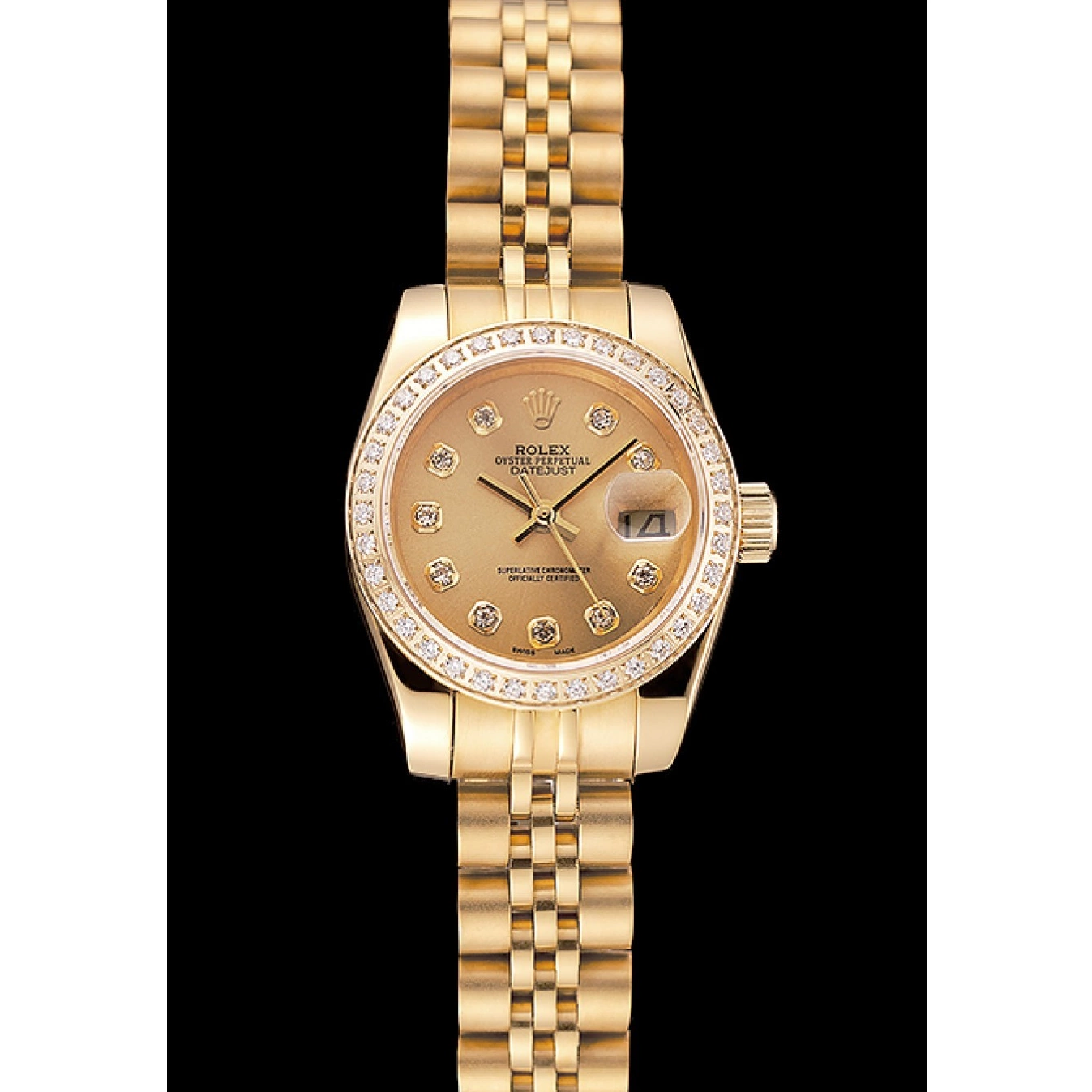 Aaa fake watches Lady-Datejust Jubilee Diamond Bracelet Swiss Dial 1454096 Bezel Champagne Gold Rolex 0623